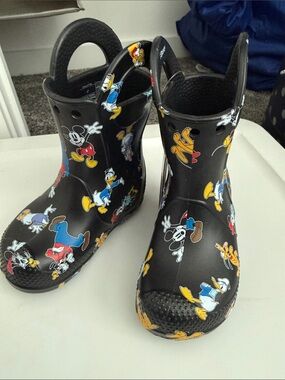 CROCS Black Kids Rain Boots with Colorful Disney Character Print